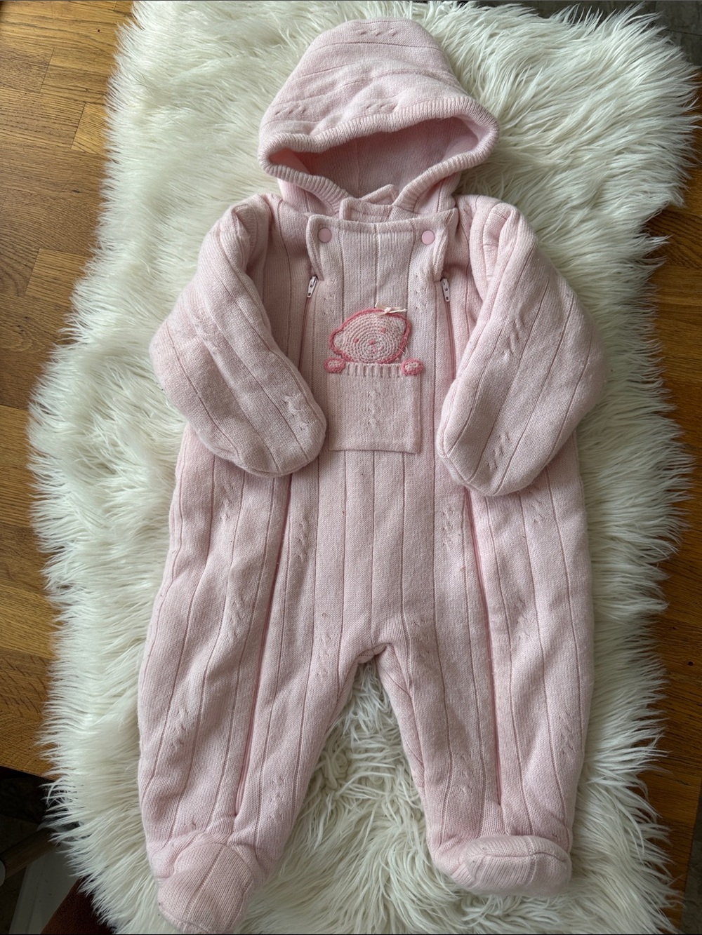 miniwear Pink Quilted Hooded Footed One-Piece